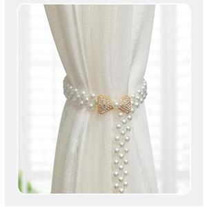 Funny live Curtain Tiebacks, 2 Pack Curtain Ties Outdoor Elegant Decorative Tie Backs Modern Pearl Tiebacks for Drapes Window Curtain Holdbacks for Draperies Accessories (Pearl Bow)