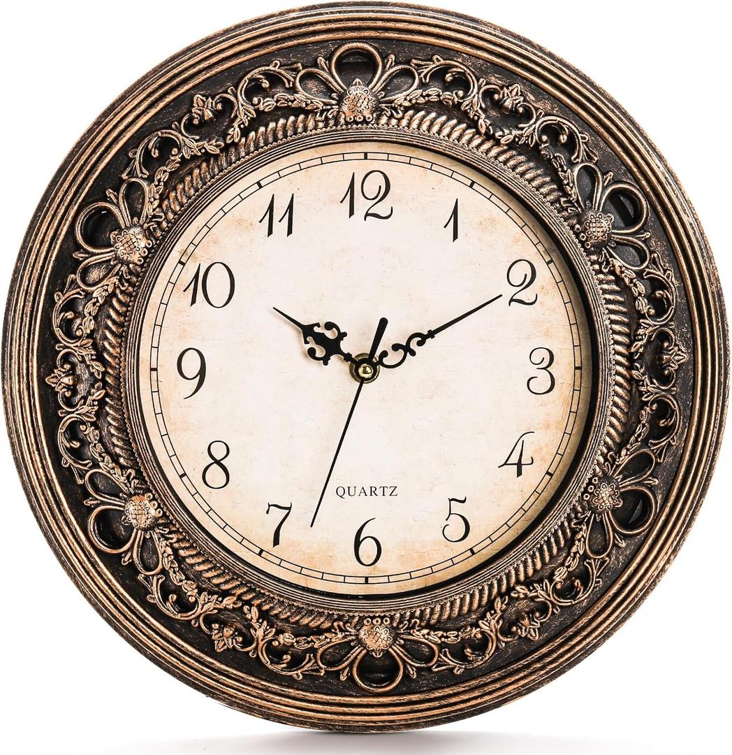 Pumtus Plastic Silent Wall Clock, 13 Inch Vintage Large Wall Clocks, Battery Operated Round Bathroom Clock, Non-Ticking Decorative Retro Analog Clocks for Living Room, Office, Kitchen, School (12.9 Inch)