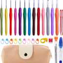 38 Pack Crochet Hooks Set, 13 Pcs 2mm(b)-10mm(n) Ergonomic Soft Grip Crochet Handles, Crochet Needle with Storage Case, for Arthritic Hands, Extra Long Knitting Needles