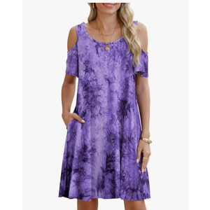 BELAROI Womens Plus Size Dresses Short Sleeve Cold Shoulder Casual T Shirt Swing Dress Summer Beach Sundress, Size large