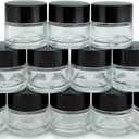 Vivaplex, 12, Clear, 1 oz, Round Glass Jars, with Inner Liners and black Lids