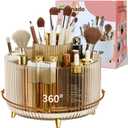 fanado 360 Rotate Makeup Brush Holder Organizer, Makeup Organizers Countertop, Makeup organization and Skincare Storage for Vanity, Desktop, Bathroom (Clear Amber)