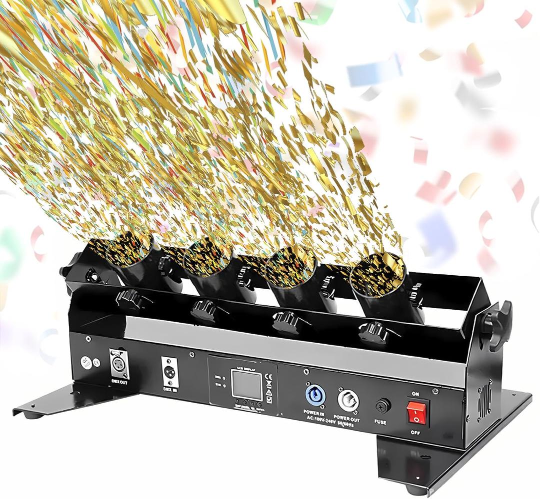 Confetti Machine, Professional Electric Confetti Launcher, DMX/Remote Control Digital Confetti Cannon, Confetti Shooter for DJ Party Nightclub Wedding Stage Concert Event Show Christmas(4shot)