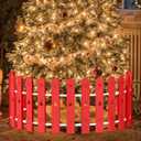 BeBecome Christmas Tree Fence Decor - 28 Pcs Quick Setup Adjustable Freestanding Circle Barrier, Red Indoor Holiday Decoration for Festive Cozy Ambiance, Pet & Family Safe