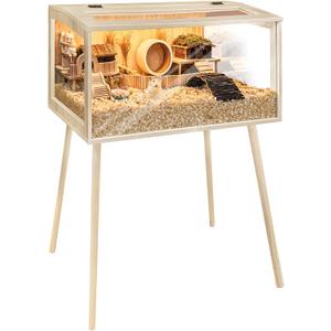 PROLEE Hamster Cage Wooden Chew Proof, Extra Large Mice and Rat Habitat Openable Top with Acrylic Sheets Solid Built Small Animal Cage with Leg Stands, 40 Inch Long