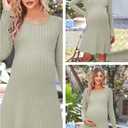 OUGES 2025 Fall Sweater Dress for Women Crew Neck Long Sleeve Knit Lightweight Casual Dresses (Small, Gray Green)