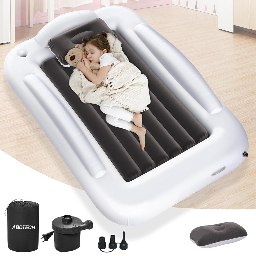 Inflatable Toddler Travel Bed - Portable Toddler Kids Travel Bed with Safety Sides Complete Kids Air Mattress Set with High-Speed Pump, Ideal for Vacation Camping and Sleepover (60 Inches)
