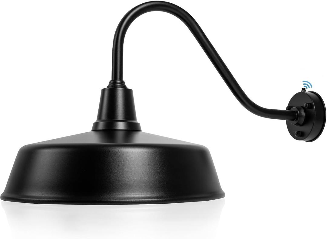 21 Inch Diameter Dusk to Dawn Barn Light Outdoor Gooseneck Lighting
Black, Exterior Barn Lights for House, Farmhouse Wall Lighting Fixtures with Sensor, For Porch Garage, Waterproof, E26 Base