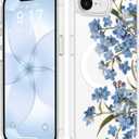 GVIEWIN for iPhone 17e Case & iPhone 16e Case, Compatible with MagSafe [Non-Yellowing][Military-Grade Protection] Hard PC&TPU Bumper, Floral Shockproof Protective Clear Phone Case (Aconite/Blue)