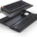 3 in 1 Keyboard Stand w/Wrist Rest and Storage Tray - Klearlook [Ultra Comfortable] PU Leather Wrist Pad & Acrylic Keyboard Riser, 16.9x7.3 inch Tilt Adjustable Computer Keyboard Stand Holder-Black