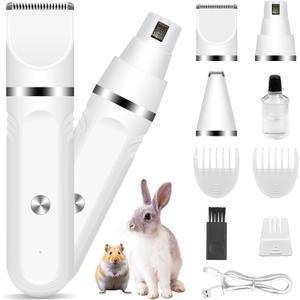 Guinea Pig & Rabbit Grooming Kit 2 in 1  Cordless Hair Clipper & Nail Grinder for Small Animals Low-Noise Rechargeable Nail Clippers Electric