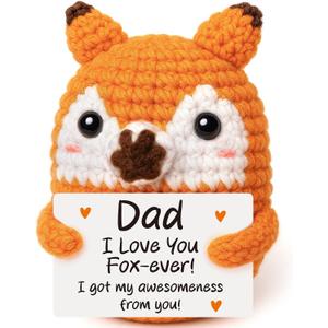 Fathers Day Dad Gifts from Daughter Son Kids, First Fathers Day New Dad Gifts for Daddy Stepdad Bonus Dads, Father Birthday Gift, I Love You Gift for New Daddy, Funny Handmade Crochet Animal Fox
