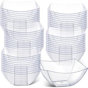 Tanlade 50 Pcs Clear Serving Bowls 8 oz Square Plastic Bowls Disposable Snack Salad Dishes Small Party Candy Bar Containers Taco Bar Serving Dishes for Buffet Chips Fruit