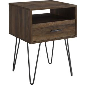 Walker Edison Croft Modern Small Bed Side Table Nightstand with Drawer Accent Table, 18 Inch, Dark Walnut