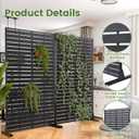 Outdoor Privacy Screen 60" H HDPE Decorative Panel Freestanding Privacy Fence with Stand, Privacy Screens with Louvered 5 Panels, Weather-Resistant Panel Fence for Patio, Balcony, Pool, Black
