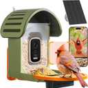 Smart Bird Feeder with Camera, 2.5K UHD Bird Feeder Camera Solar Powered, Sensitive AI Identification, Instant Alerts Capture Video, IP66 Waterproof for Outdoor, Ideal Gift for Mom, Green
