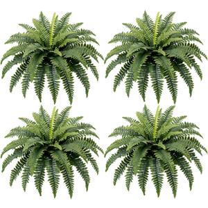 Fake Ferns, 35IN Realistic Fake Bush Plants, 4 Faux Ferns with 39 Fronds for Outdoors Garden Planter Porch Entrance Home Decor