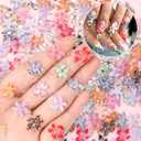 2 x 3D Flower Nail Charms, Hawaii Hibiscus Floral Nails Art Charms Spring Summer Colorful Flower Nail Jewelry and Rhinestones, Silver Gold Butterfly Flowers Nail Design for Women Nail Supplies