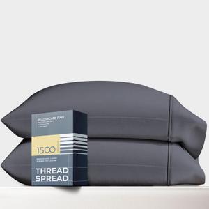 THREAD SPREAD 100% Egyptian Cotton Pillow Cases Standard/Queen Size Set of 2 - Luxury 1500 Thread Count Sateen Dark Grey Pillow Cases, Silky Soft Cotton Pillowcases Fits Standard & Queen Pillows THREAD SPREAD 100% Egyptian Cotton Pillow Cases Standard/Queen Size Set of 2 - Luxury 1500 Thread Count Sateen Dark Grey Pillow Cases, Silky Soft Cotton Pillowcases Fits Standard & Queen Pillows