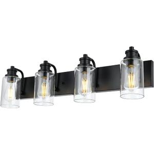 4-Light Bathroom Vanity Light, 28" Black Bathroom Lighting Fixture with Clear Glass Shades, Modern Wall Lamp for Bathroom Mirror, Bedroom, Hallway, Living Room, Cabinet