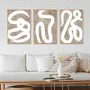 LHIUEM Abstract Shapes Framed Canvas Print Wall Art Set Duotone Minimalist Brush Stroke Wall Painting Modern Brown Boho Artwork for Living Room, Bedroom, Office - 16 x24 x3