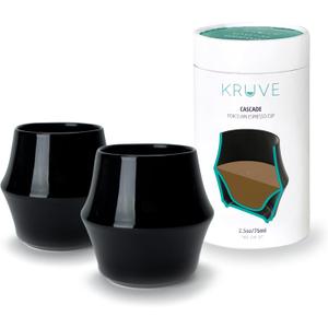 KRUVE CASCADE Porcelain Coffee Cups, 2.5oz Double-Walled Espresso Cups, Sensory Espresso Coffee Mug Set for Heat Retention, Black Porcelain Drinking Glasses with Enhanced Aroma, Elegant Cup Design