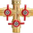 Garden Hose Splitter 3 Way, Heavy Duty 3-Way Brass Valve Garden Hose Splitter With Stainless Steel Long Handle, Full Flow Hose Splitter Connector, Valve 3/4 Inch GHT Thread