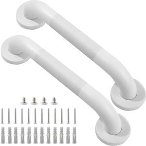 Rackickyer Shower Grab Bar, 2 Pack 12 Inch White Bathroom Grab Bar, 1.25" Diameter 304 Stainless Steel Anti-Slip Grab Bars for Bathtubs and Showers, Handicap Shower Grab Bar for Seniors Elderly