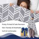 Grey White Geometric Flannel Throw Blanket, Herringbone Abstract Modern Art Gifts for Kids Men Women, Minimalist Contemporary Soft Blankets for Bedding Sofa 50" x 60"