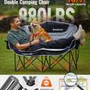 KingCamp Oversized Double Camping Chair, Heavy Duty 880lbs with Padded Seat & Cup Holders, 2 Person Loveseat Perfect for Outdoor Sports Family and Couples, Ideal for Lawn and Backyard, Black/Grey