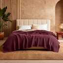 Bedsure Gentlesoft 100% Cotton Blanket King Size for Bed - Breathable and Soft, Thick Cozy Waffle Weave Christmas Blanket Gift for Women, Burgundy, 104x90 inches 