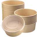 37 Oz 25 Pcs Disposable Paper Bowls with Lids, 1100 ML Disposable Salad Bowls with Lids, Round Shape Kraft Food Containers for Salad, Ice Cream, Yogurt
