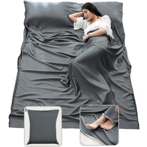 Sleeping Bag Liner Lightweight Compact Sleeping Bag Sack Portable Clean Travel Sheet Camping Sleep Sheet for Backpacking Hotel Hiking (82.7'' X 45.3'', Silver Gray)