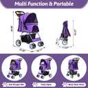 Pet Stroller, 4 Wheels Pet Strolling Cart for Medium/Small Dogs and Cats, Foldable Cat Jogger/Dog Stroller with Cup Holder, Storage Basket, Breathable Mesh, All-Season Pet Carrier, Purple