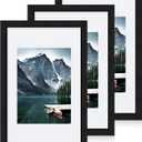 8x12 Black Picture Frames set of 3, Made of Wooden and Glass Photo frame - Displays 6x8 Picture with Mat or 8 x 12 Poster without Mat, Desktop & Wall Collage Frame set (8x12 in)