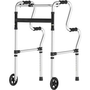 Walkers for Seniors, Folding Walker, Narrow Walkers for Small Spaces, Standard Walker Height Adjustable, Front Wheeled Rolling Walker, Upright Mobility Aid for Seniors and Handicap, Up to 300 Pounds (300Lbs/Aluminum Alloy)
