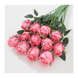 Riyuwal 12 pcs Hot Pink Roses Artificial Flowers Vintage Burnt Rose 20" Realistic Silk Roses Bouquet with Long Stem for Wedding Party Floral Centerpieces Decoration (Hot Pink)