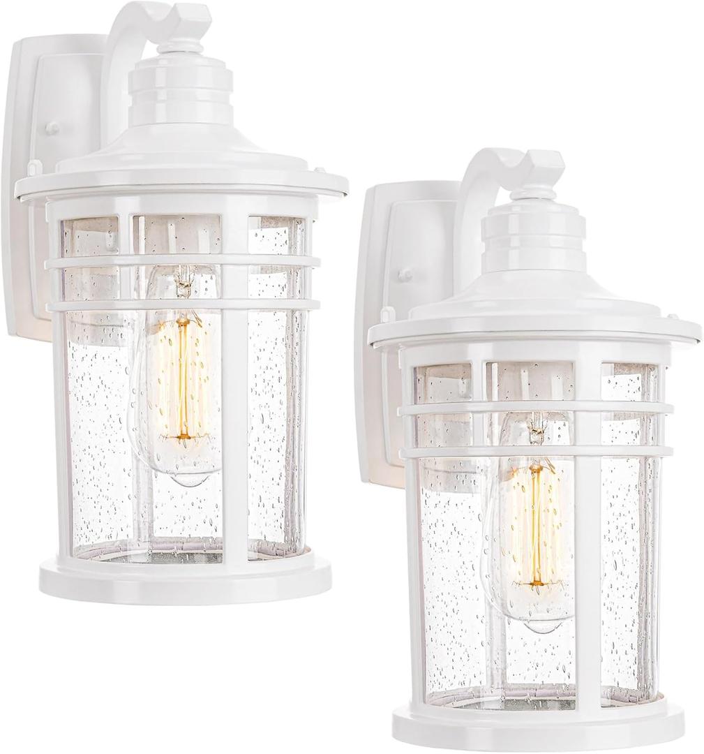 Darkaway Outdoor Porch Lights Wall Mount, Outdoor Light Fixtures Sconces Wall Lighting with Seeded Glass Waterproof Exterior Lights for Patio Yard House Hallway Doorway Garage(2 Pack, White)