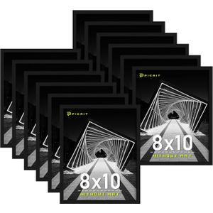 Picrit 8x10 Picture Frame Set of 12, Wall Gallery Photo Frames without Mat, Multi Photo Display for Home Decor, Black