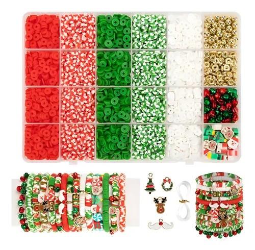 2294pcs Clay Beads for Bracelets - 5 Color Red Green Heishi Polymer Clay Beads for Jewelry Making Supplies - Charm, Friendship Bracelet Making Kit for Christmas Day