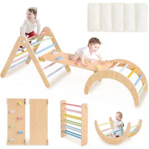 Beright PiklerTriangle Set Upgraded with White Cushion, Set 7in1 Foldable Toddler Climbing Toys, Wooden Montessori Climbing Set Indoor Jungle Gyms with Arch, Ramp, Ladder, Rainbow Beright PiklerTriangle Set Upgraded with White Cushion, Set 7in1 Foldable Toddler Climbing Toys, Wooden Montessori Climbing Set Indoor Jungle Gyms with Arch, Ramp, Ladder, Rainbow
