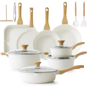 SENSARTE Nonstick Ceramic Cookware Set, 23 PCS Pots and Pans Non Toxic, PFAS & PFOA Free, Non Stick Healthy Kitchen Cooking Set with Stay-Cool Handles, White