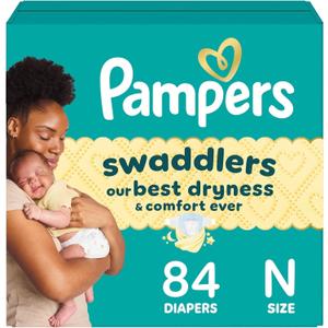 Pampers Swaddlers Diapers, Size 0 (up to 10 lbs), 84 Count, Absorbent, Keeps Baby Dry and Comfortable, Skin Safe Disposable Baby Diaper) (Newborn)