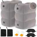 Inflatable Foot Rest for Air Travel - Travel Foot Rest for Airplane Flights, Car Seat Foot Rest for Kids Airplane Bed for Toddler, Blow up Plane Footrest Pillow with Easy-Carry Strap, Gray 2Pack