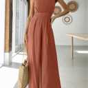 ANRABESS Jumpsuits for Women Summer Dressy Casual Linen Romper Sleeveless V Neck High Waist Wide Leg Beach Vacation Outfits (Orange, S)