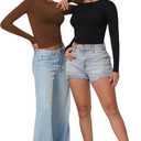 Sunzel Tight Long Sleeve Shirts for Women Slim Fit Tshirts Crew Neck Basic Tees Trendy Fitted Workout Going Out Tops (Brown, XS)