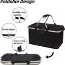 Large Foldable Picnic Basket (Black, 26L) 3 Layers of Reusable Thermal Cooler Bag with Oxford Cloth Exterior & Aluminum Foil Liner, Waterproof Durable Handheld Bag for Lunch, Picnic, Travel, Shopping, Blue Black
