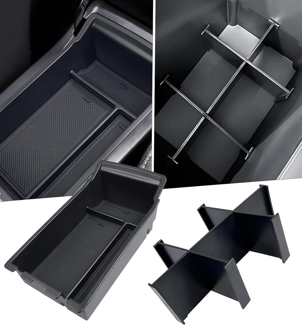 2PCS Center Console Organizer & Armrest Divider Set for Subaru Crosstrek/Impreza 2026 2025 2024, Custom Fit Dual-Layer Durable ABS Plastic Storage Box Insert Tray Interior Accessories, Black