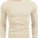 COOFANDY Mens Ribbed Slim Fit Knitted Pullover Casual Turtleneck Sweater (X-Large, Light Apricot)