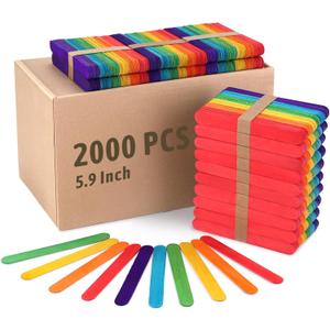 WISYOK 2000 Jumbo Rainbow Popsicle Sticks - 6 Inch Wooden Rainbow Craft Sticks, Great for DIY Craft Creative Designs and Children Education, Home Art Projects